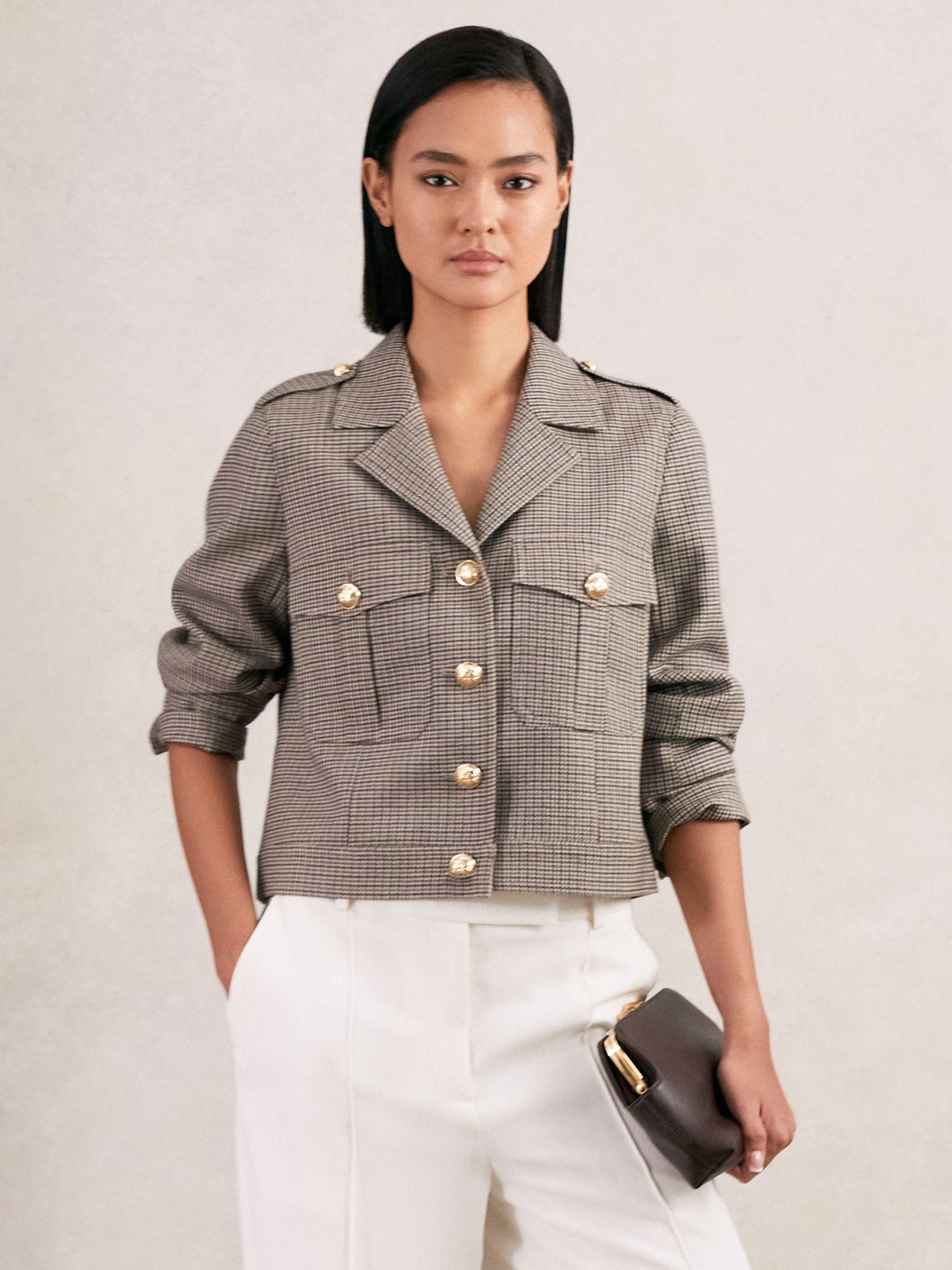 Wool Twin-Pocket Cropped Jacket in Neutral Check Product Image