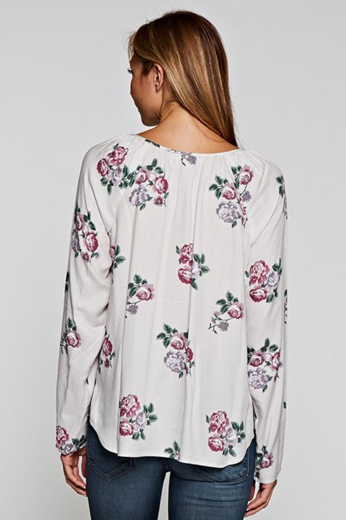 Floral V-Neck Tie Front Blouse Product Image
