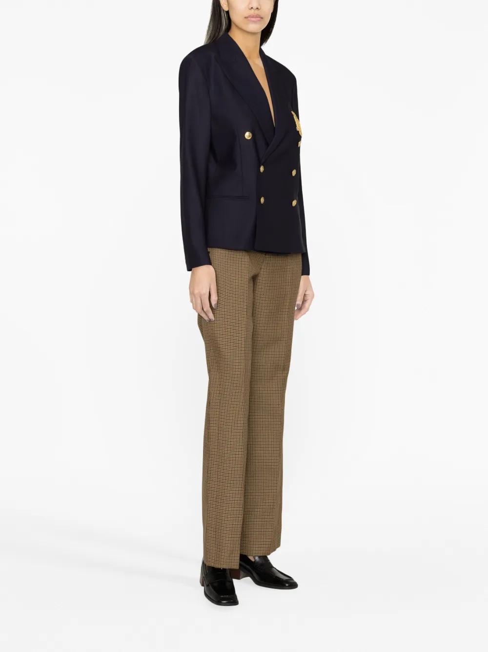 crest-embroidered double-breasted blazer Product Image