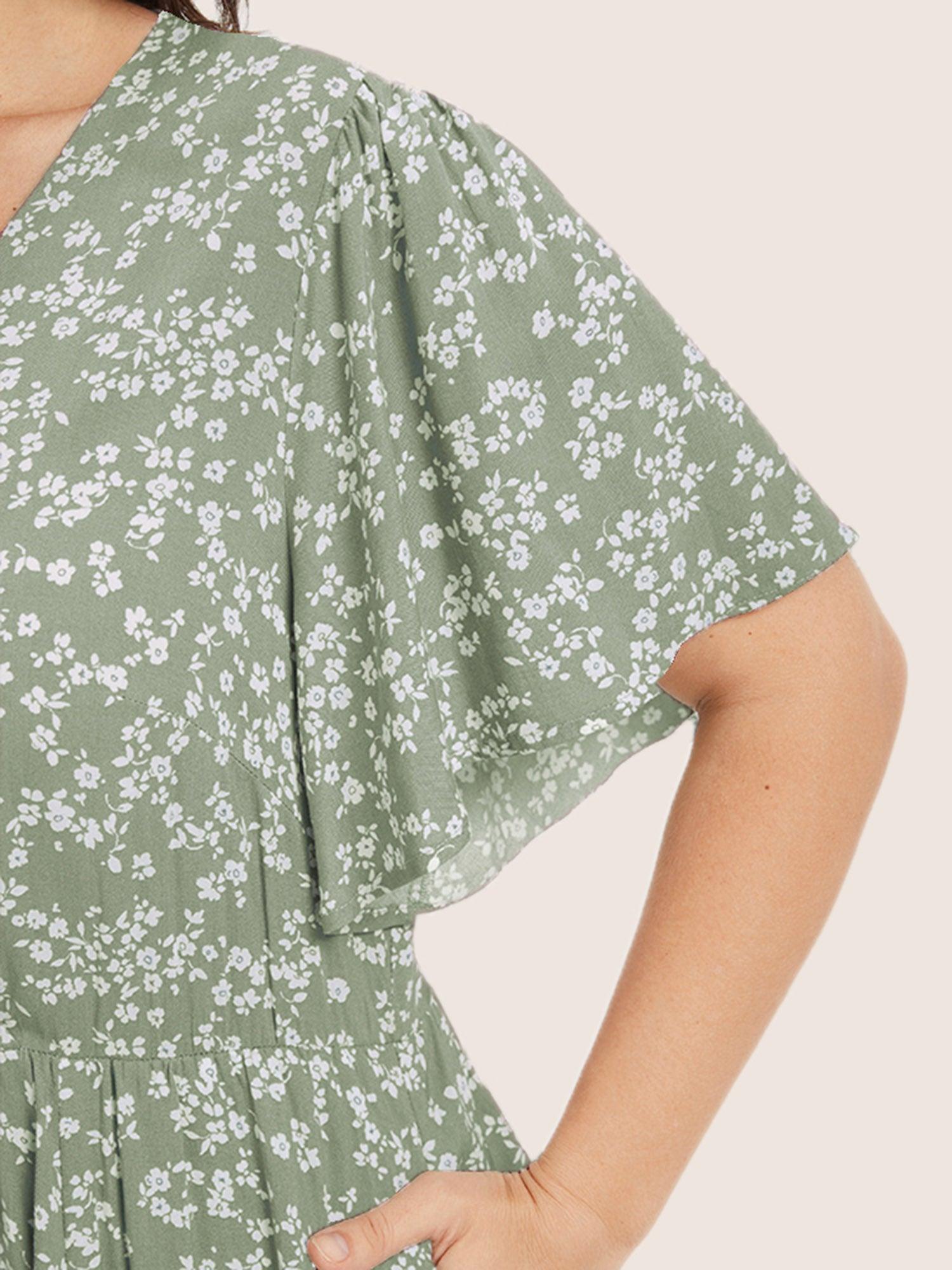 Bloom Dress - Ditsy Floral Elastic Waist Ruffles Pocket Knee Dress Female Product Image