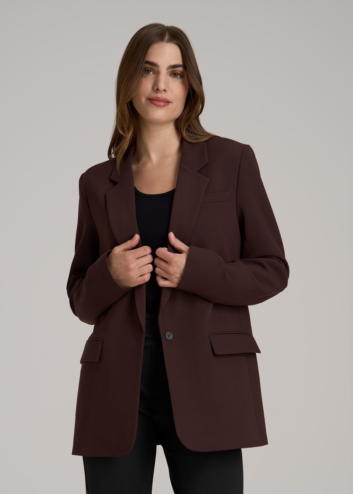 Boyfriend Fit Single-Button Blazer for Tall Women in Chestnut Female Product Image