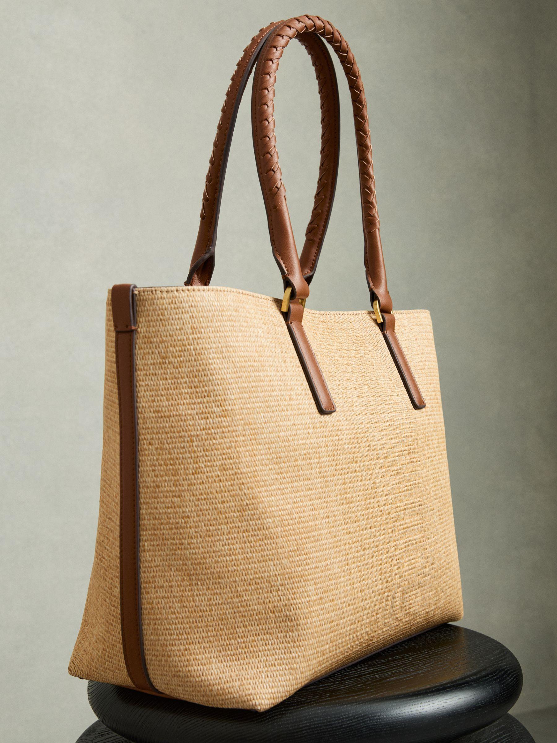 Raffia Braided Strap Tote Bag in Tan Product Image
