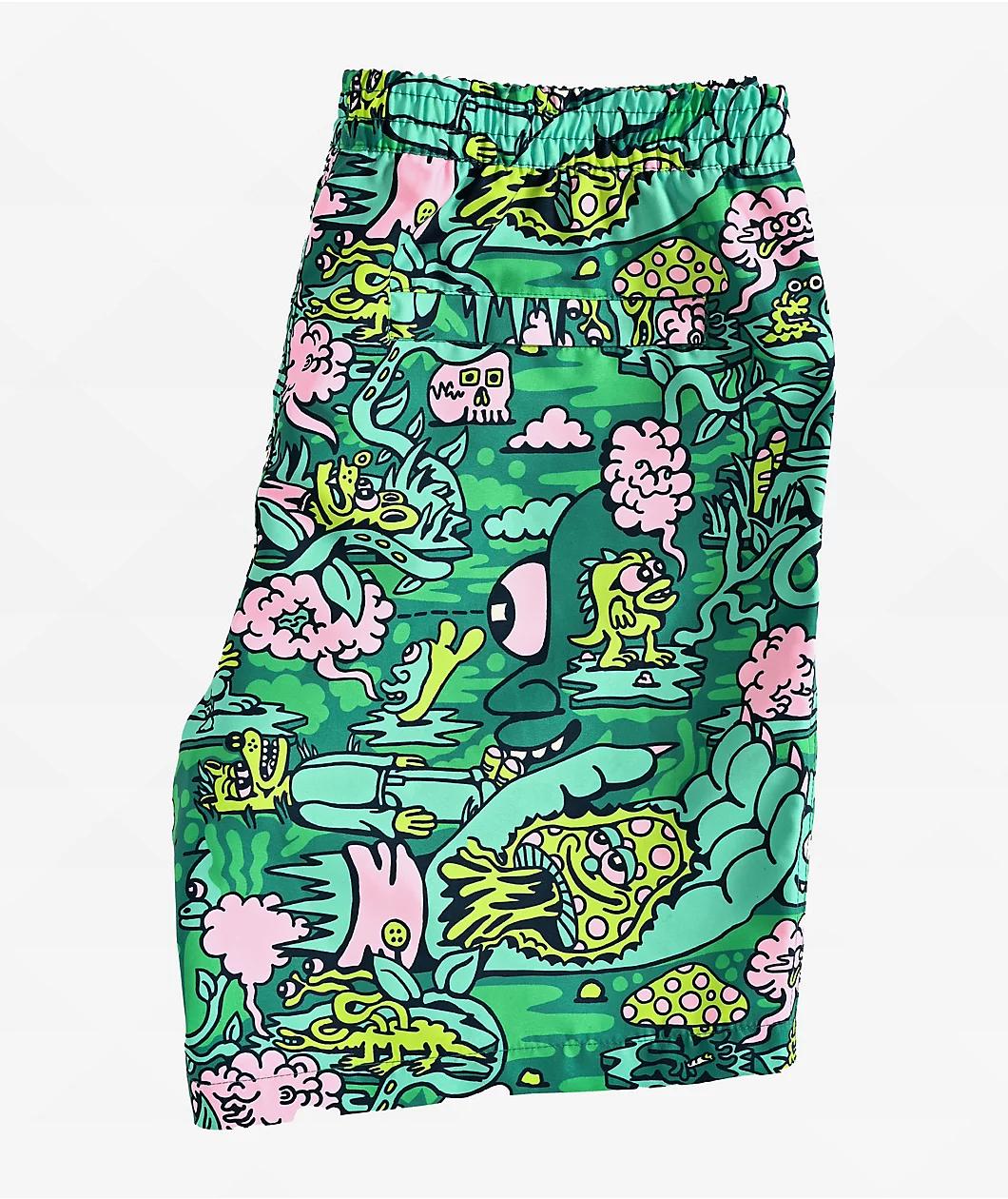 Killer Acid Trippy Jungle Green Board Shorts Product Image