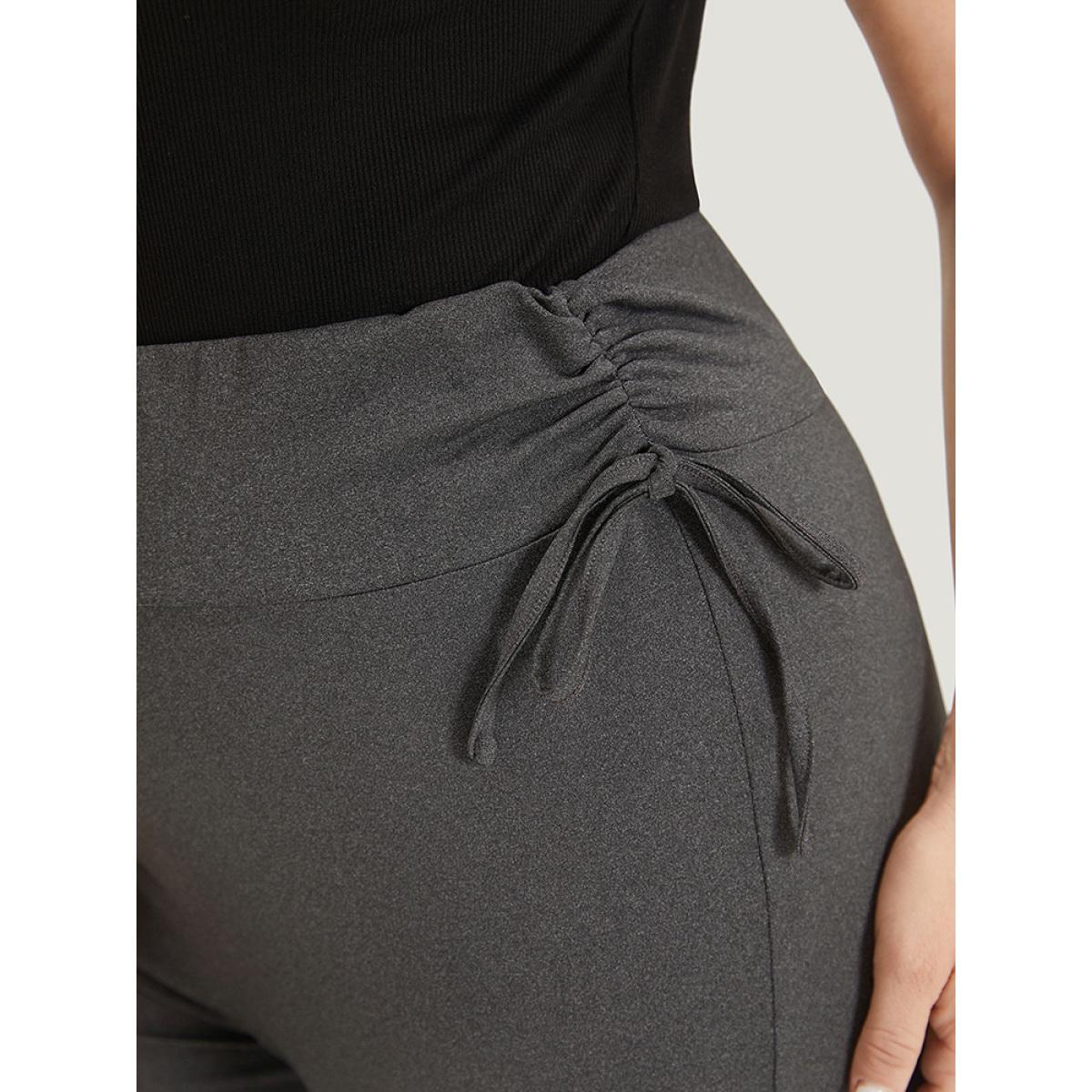 Plus Size Plain Drawstring Side Ruched Bootcut Wideband Waist Leggings Women DarkGray Elegant High stretch Bootcut High Rise Dailywear Leggings BloomChic 10/M Product Image