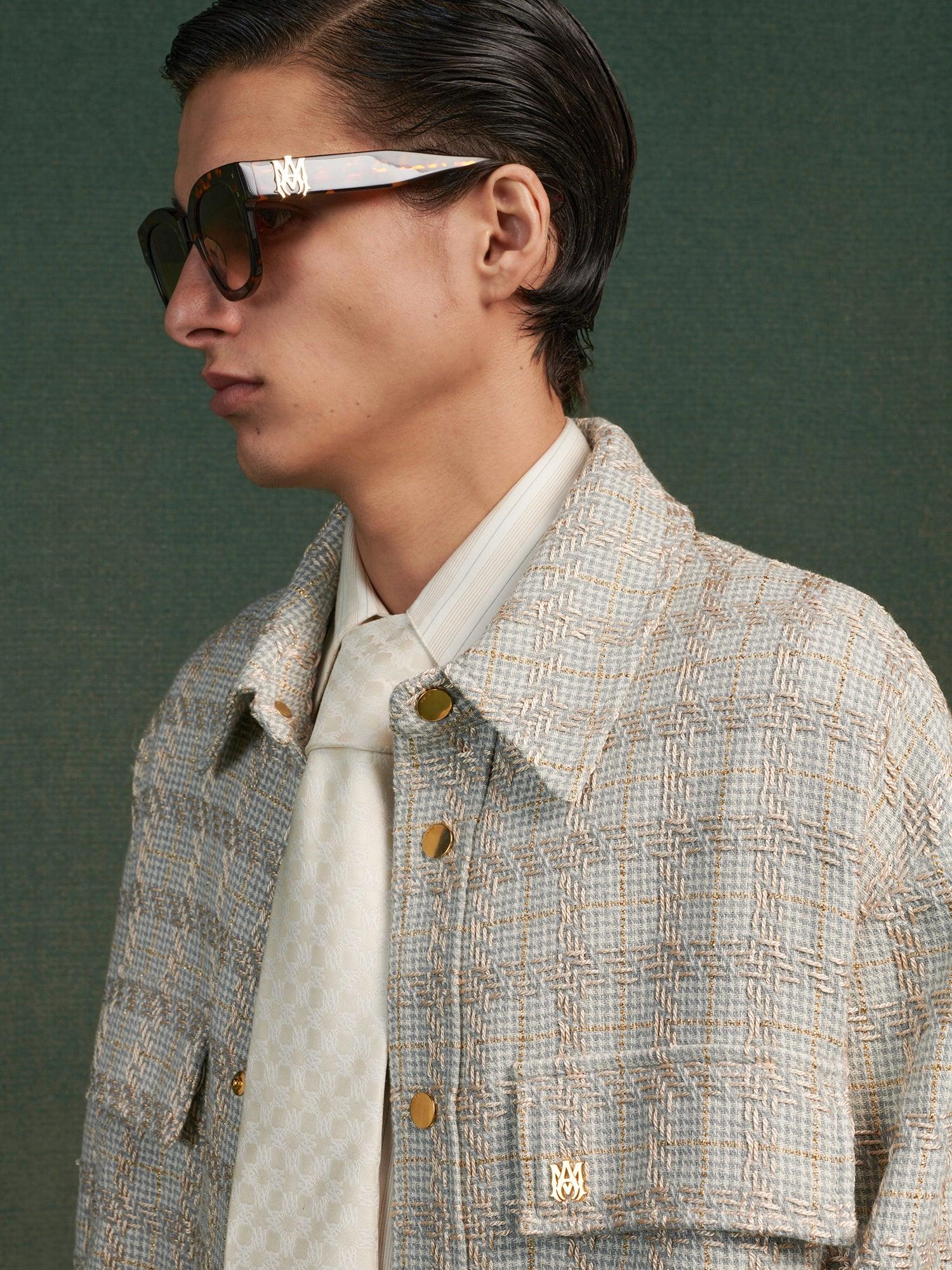 CHECK BOUCLE PADDED OVERSHIRT - Pale Mint Product Image