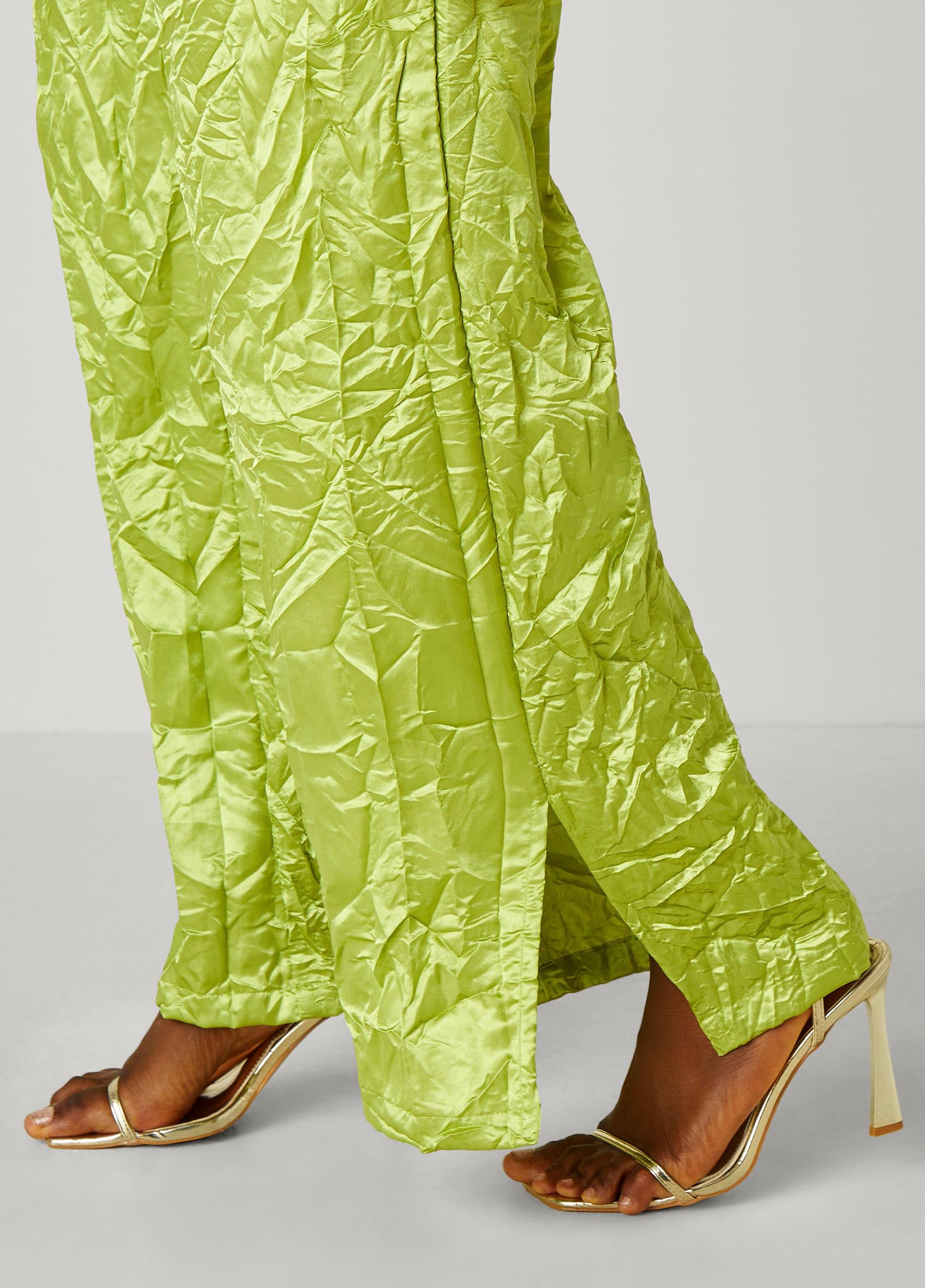 Plus Size Crinkled Satin Split Hem Pants Ashley Stewart Product Image