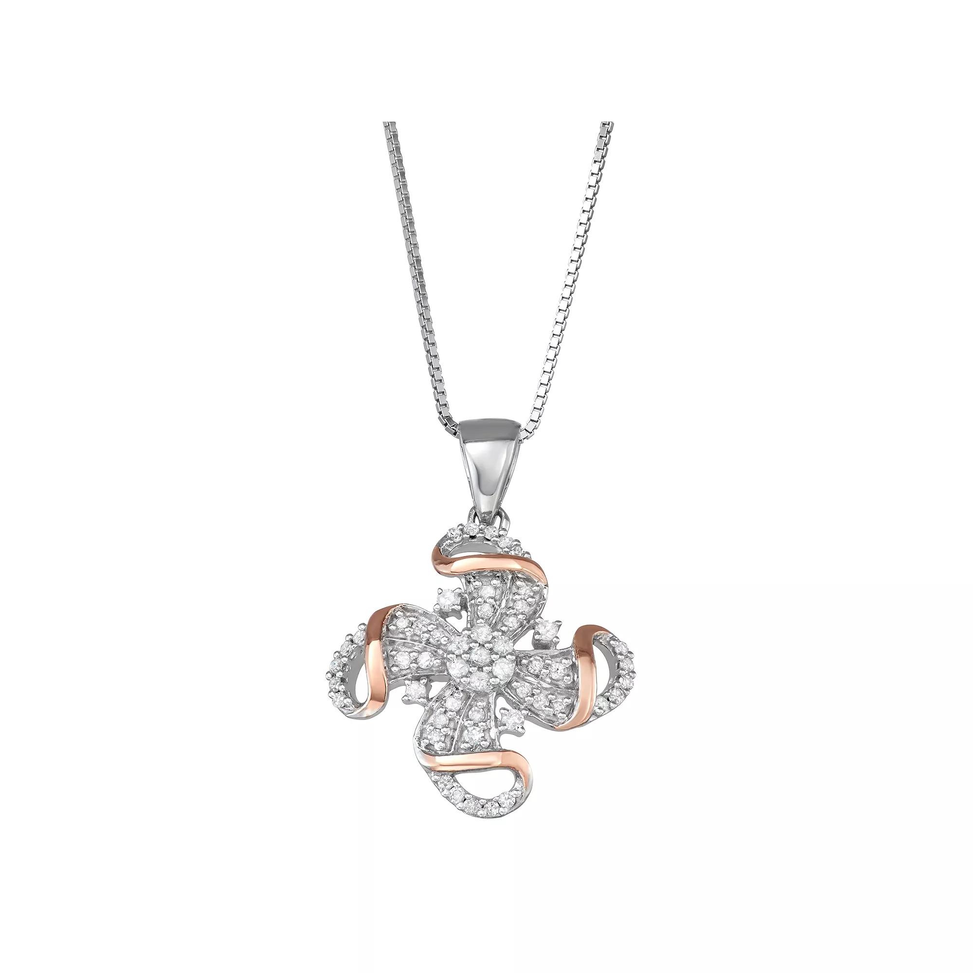 Two Tone Sterling Silver 1/4 Carat T.W. Diamond Pendant, Women's, Size: 18", Pink Tone Product Image