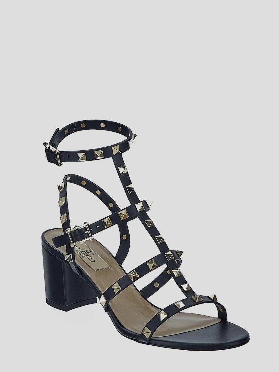 VALENTINO GARAVANI Valentino Rockstud Caged 90 Leather Ankle Strap Sandal In Black Product Image