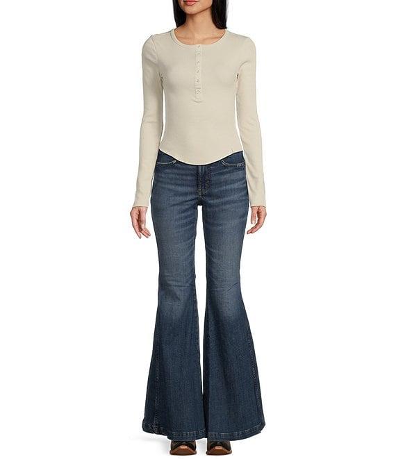 Wrangler® Mid Rise Trumpet Flare Stripe Print Western Jeans Product Image