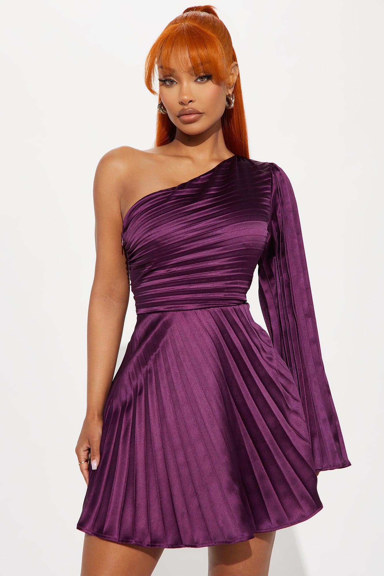 Molly Pleated Mini Dress - Plum Product Image