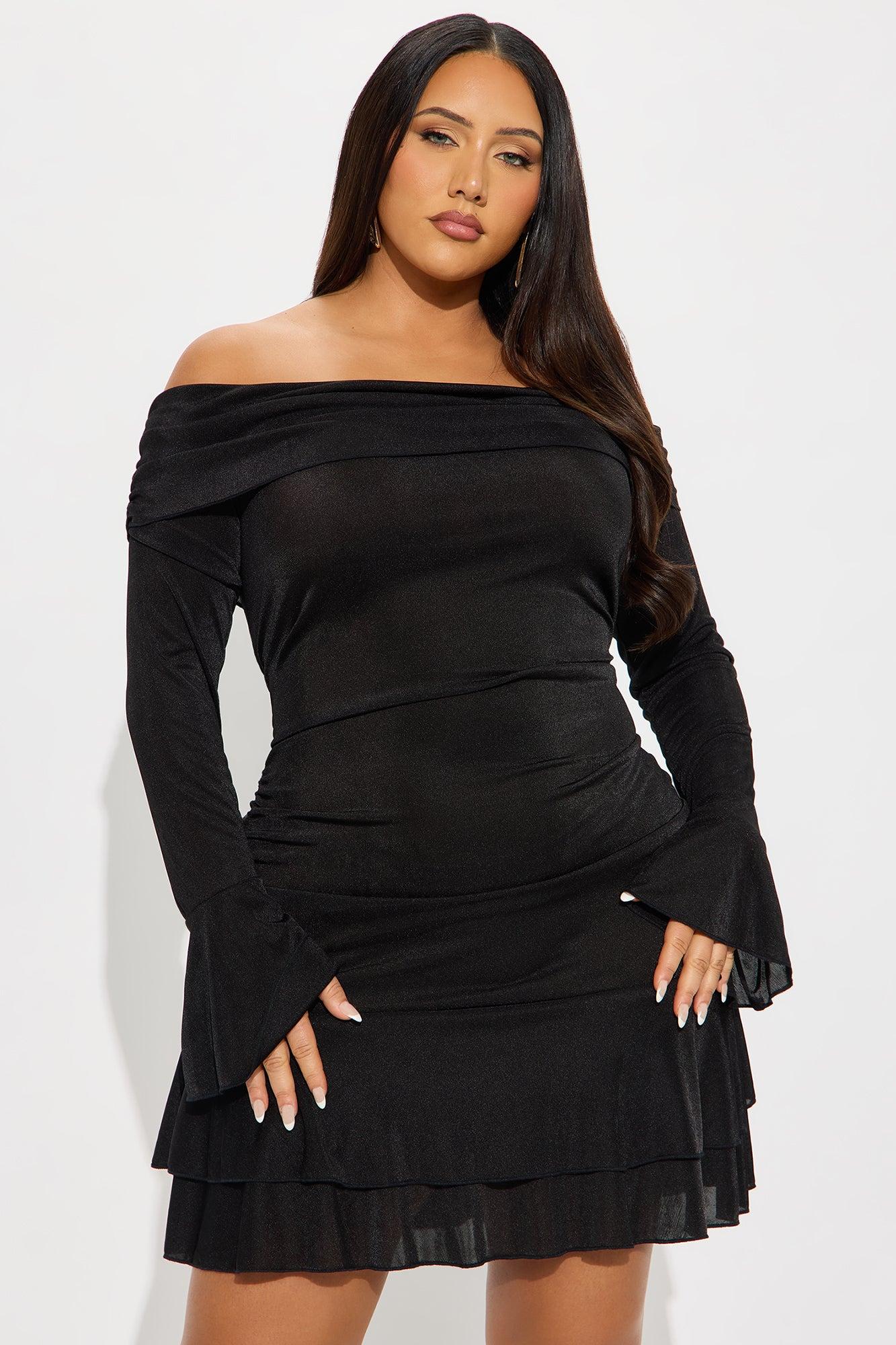 Faith Off Shoulder Ruffle Mini Dress - Black Female Product Image