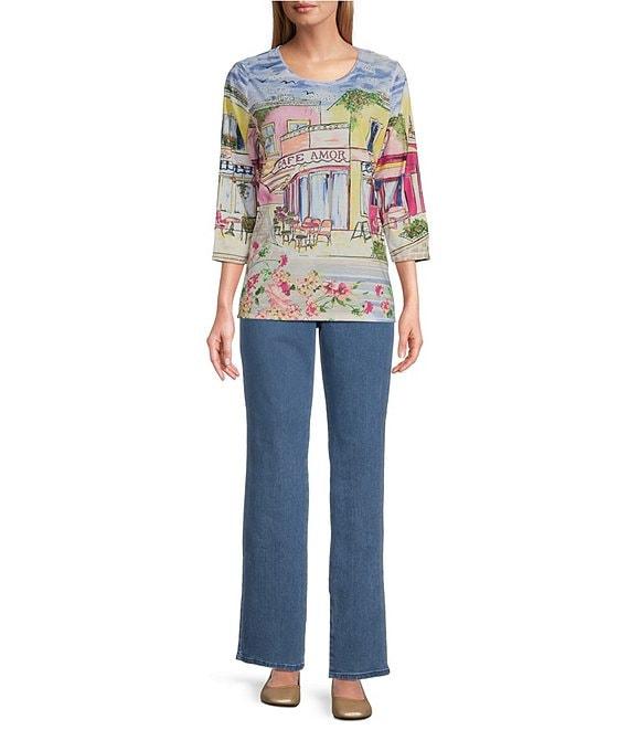 Allison Daley Cafe Social Print 3/4 Sleeve Crew Neckline Knit Top Product Image