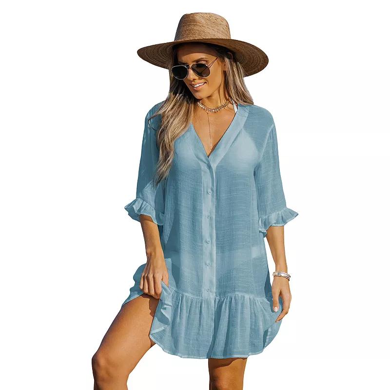 Women's Cupshe Semi-Sheer Ruffled Cover-Up Dress,  Product Image