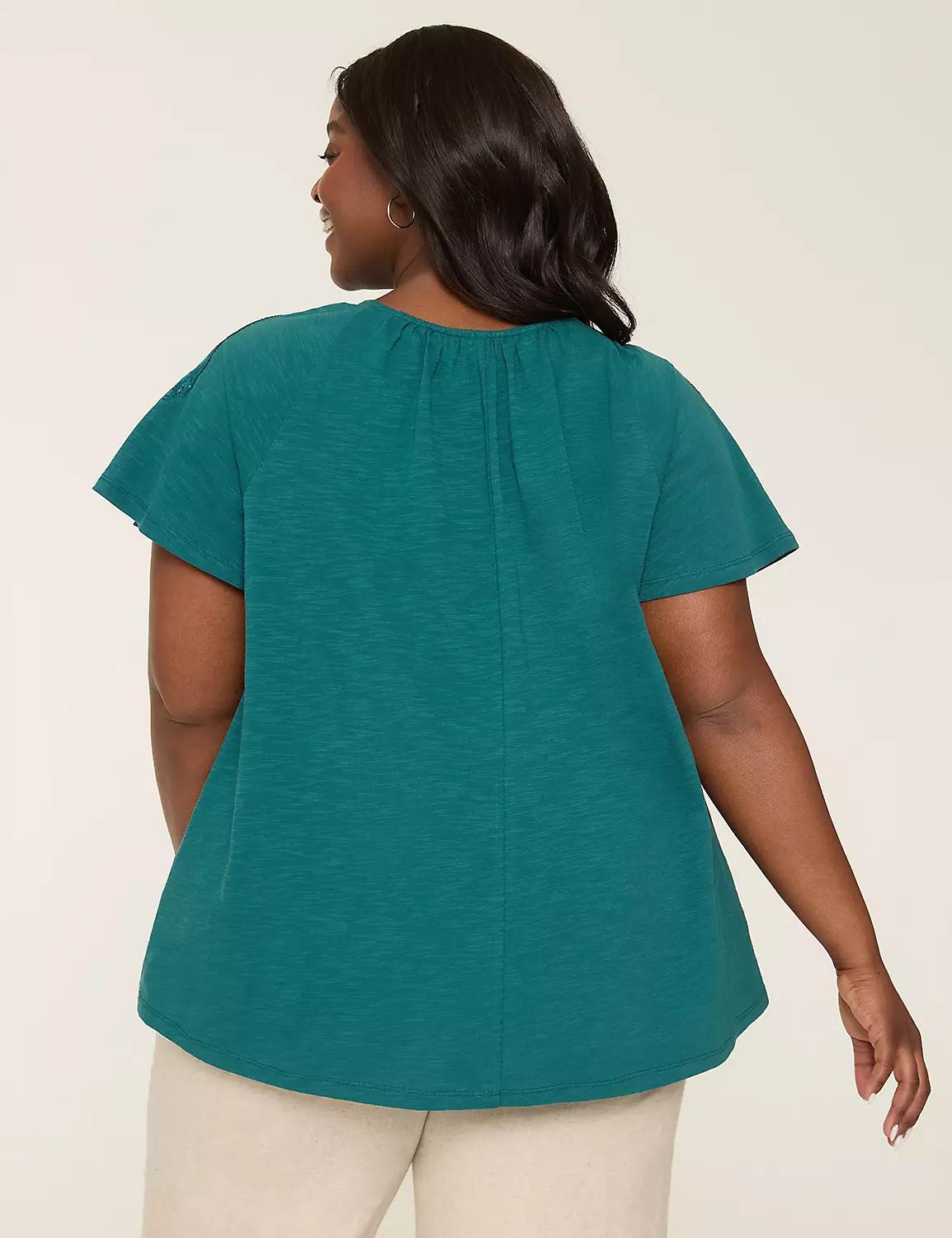 Short-Sleeve Crochet-Yoke Top Product Image