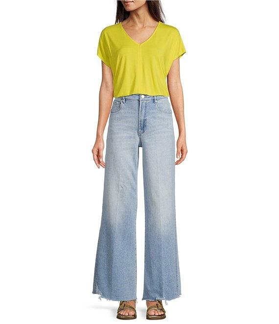 Dear John Fiona High Rise Wide Leg Raw Cut Jeans Product Image
