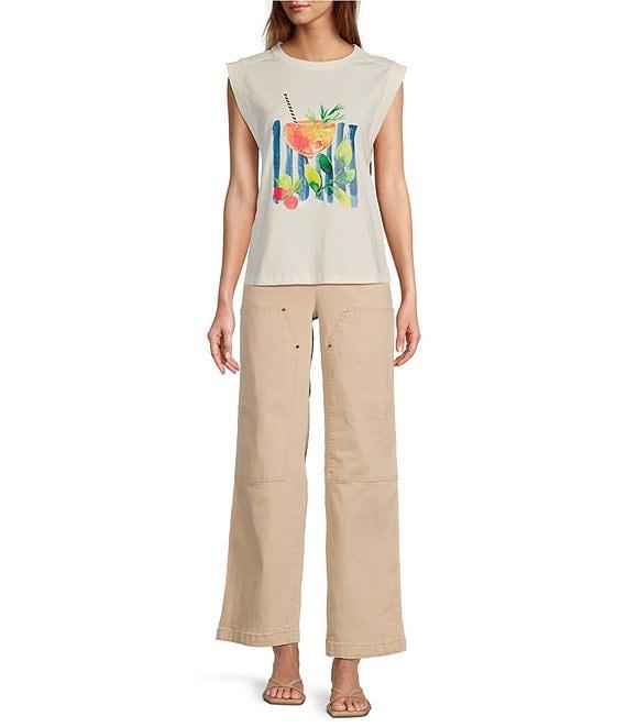 Skies Are Blue Washed Cotton Twill High Rise Carpenter Wide Leg Pants Product Image