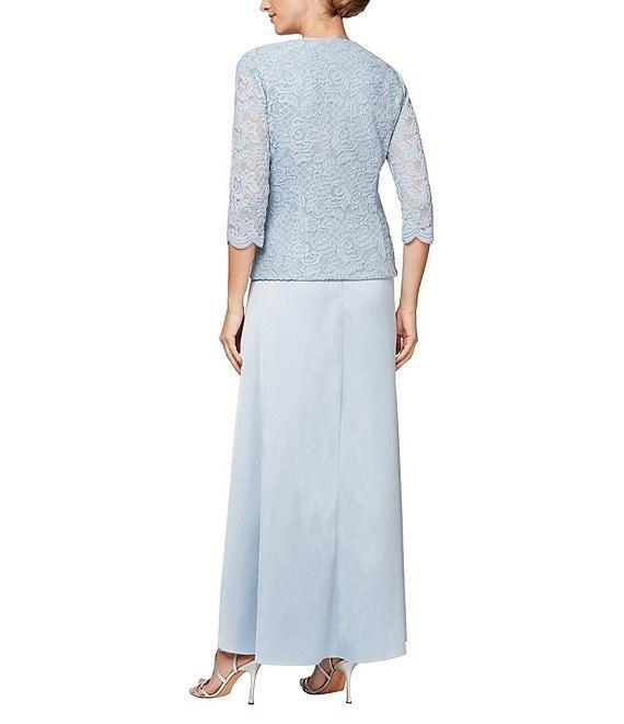 Alex Evenings Glitter Lace 3/4 Sleeve Square Neck Scallop Hem Bodice 2-Piece Jacket Gown Product Image
