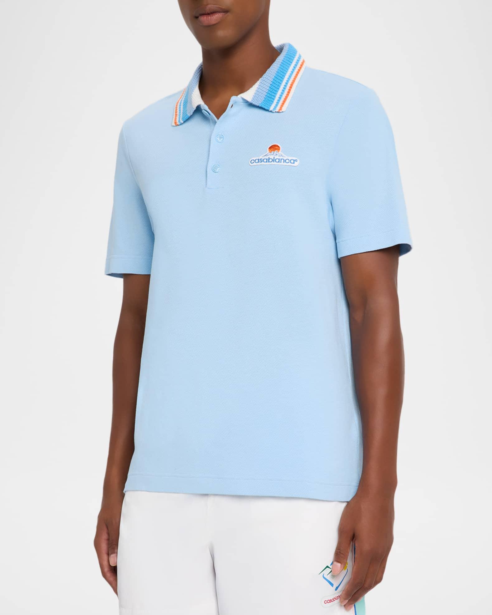 Men's Stripe Knit-Collar Polo Shirt Product Image