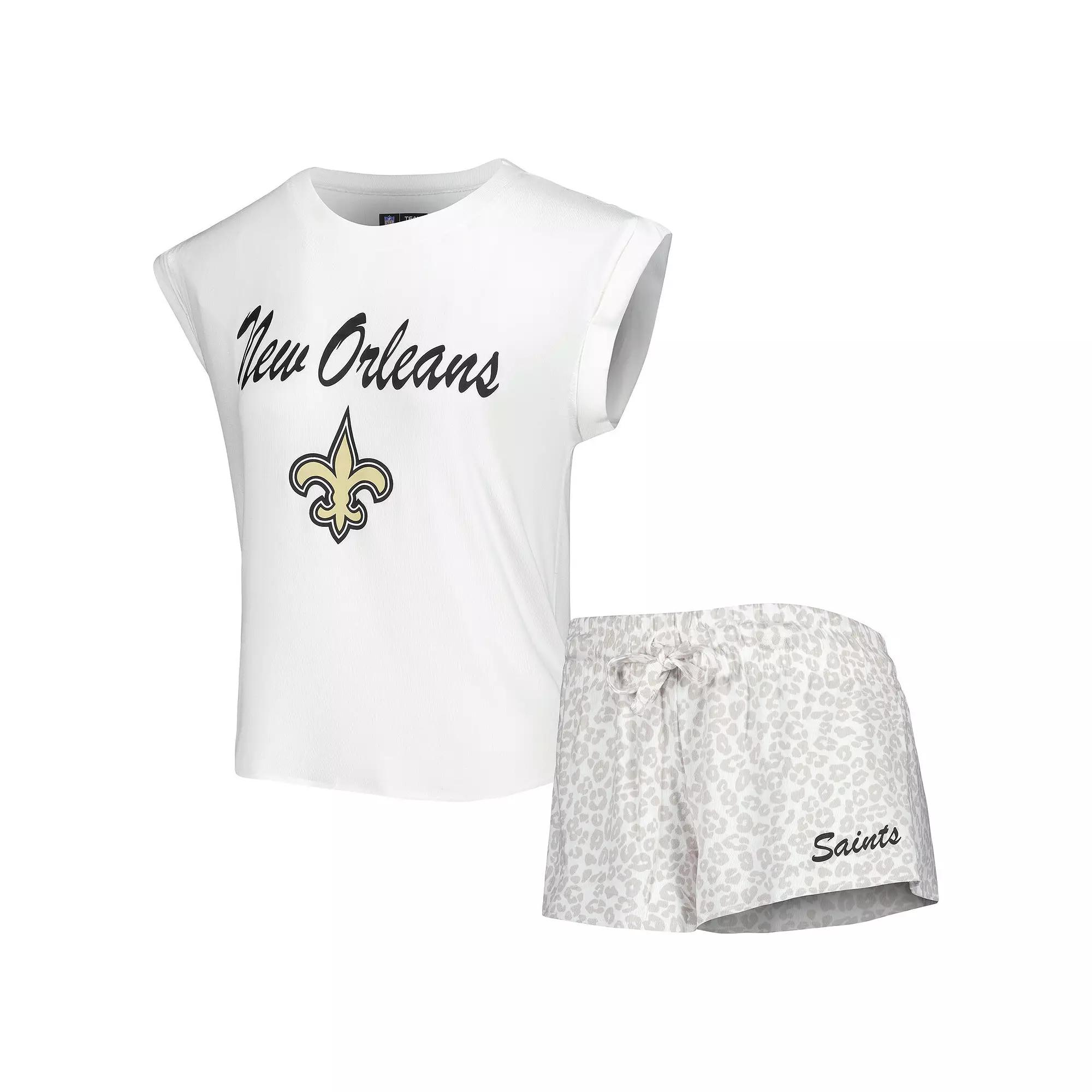 Women's Concepts Sport White/Cream New Orleans Saints Montana Knit T-Shirt & Shorts Sleep Set,  Product Image
