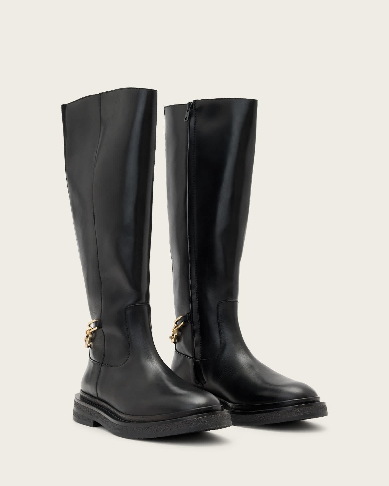 Escher Chain Leather Rider Boots Black | ALLSAINTS US Product Image