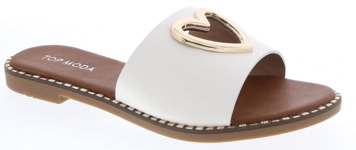 White Leather Gold Heart Sandals Product Image