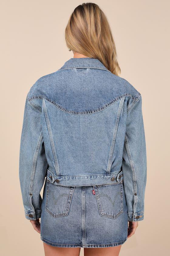 Shrunken '90s Medium Wash Denim Western Trucker Jacket Product Image