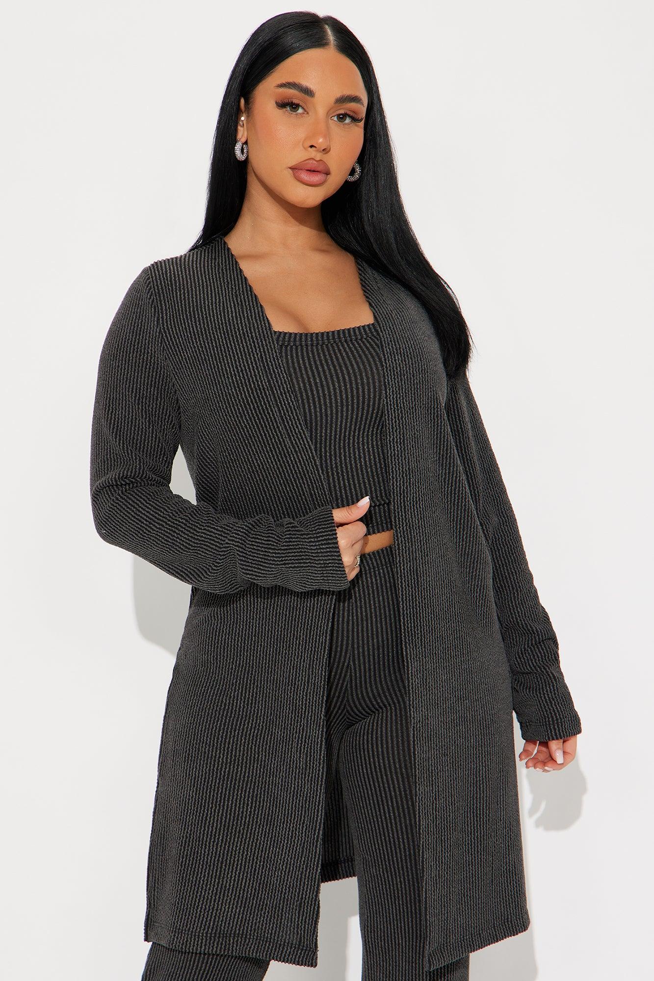Weekend Vibe Ribbed 3 Piece Pant Set - Charcoal Product Image
