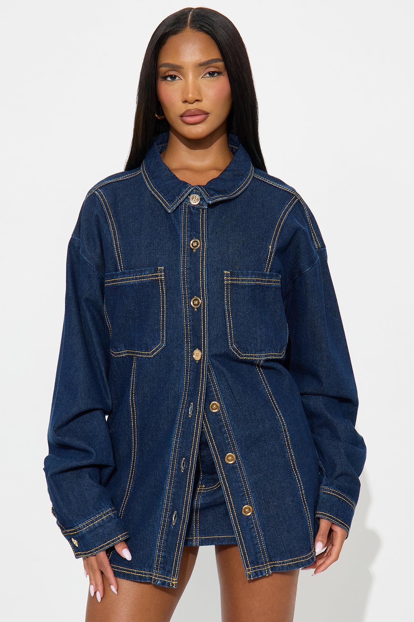 Coffee Dates Oversized Denim Jacket - Dark Wash Female Product Image
