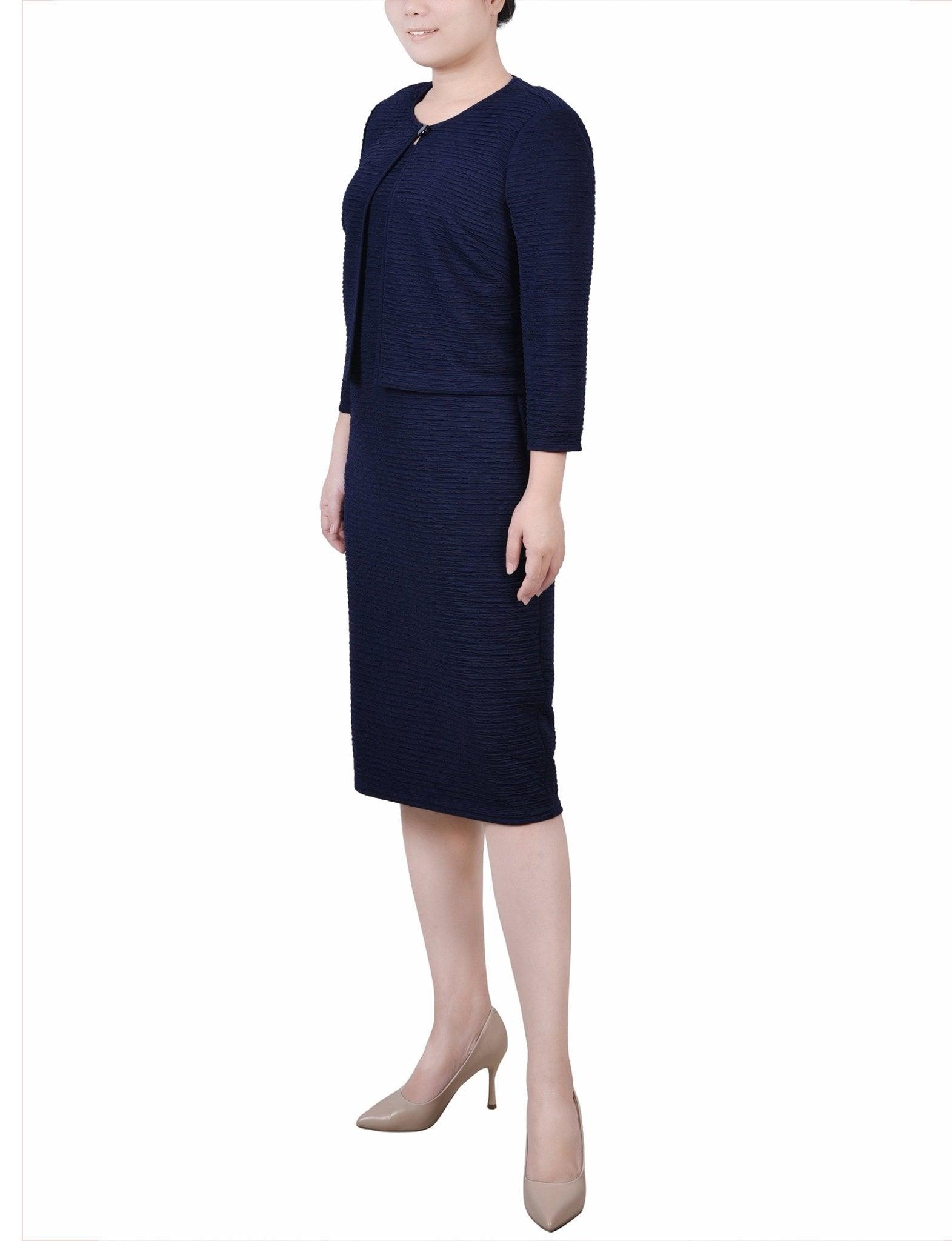 Harbor Navy Textured 3/4 Sleeve 2 Piece Dress Set - Petite Product Image
