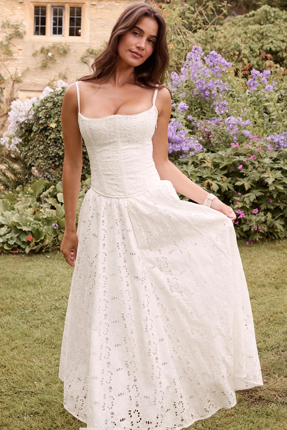 Francine  white broderie anglais midi skirt Product Image