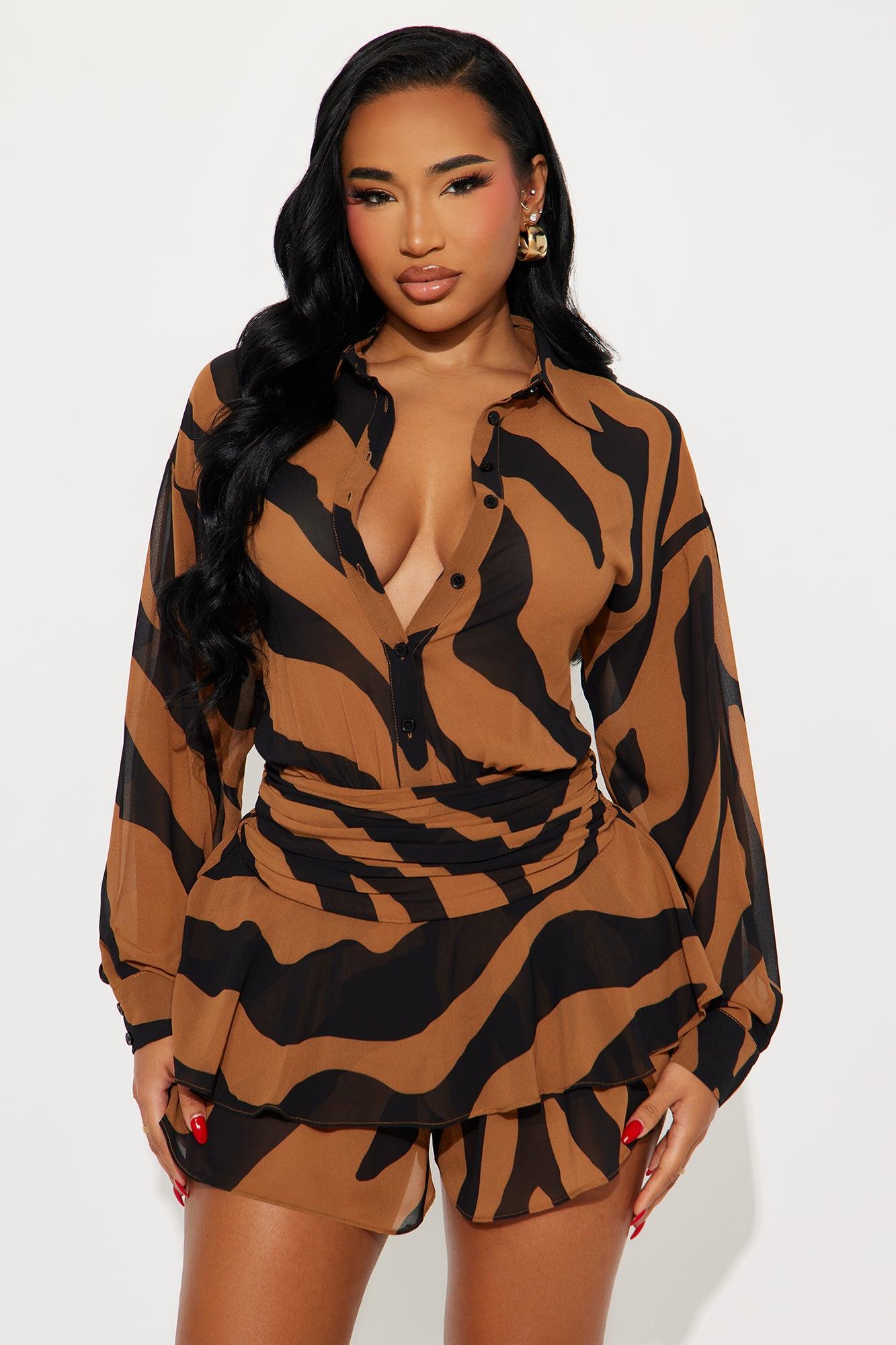Zebra Zen Romper - Brown/combo Female Product Image