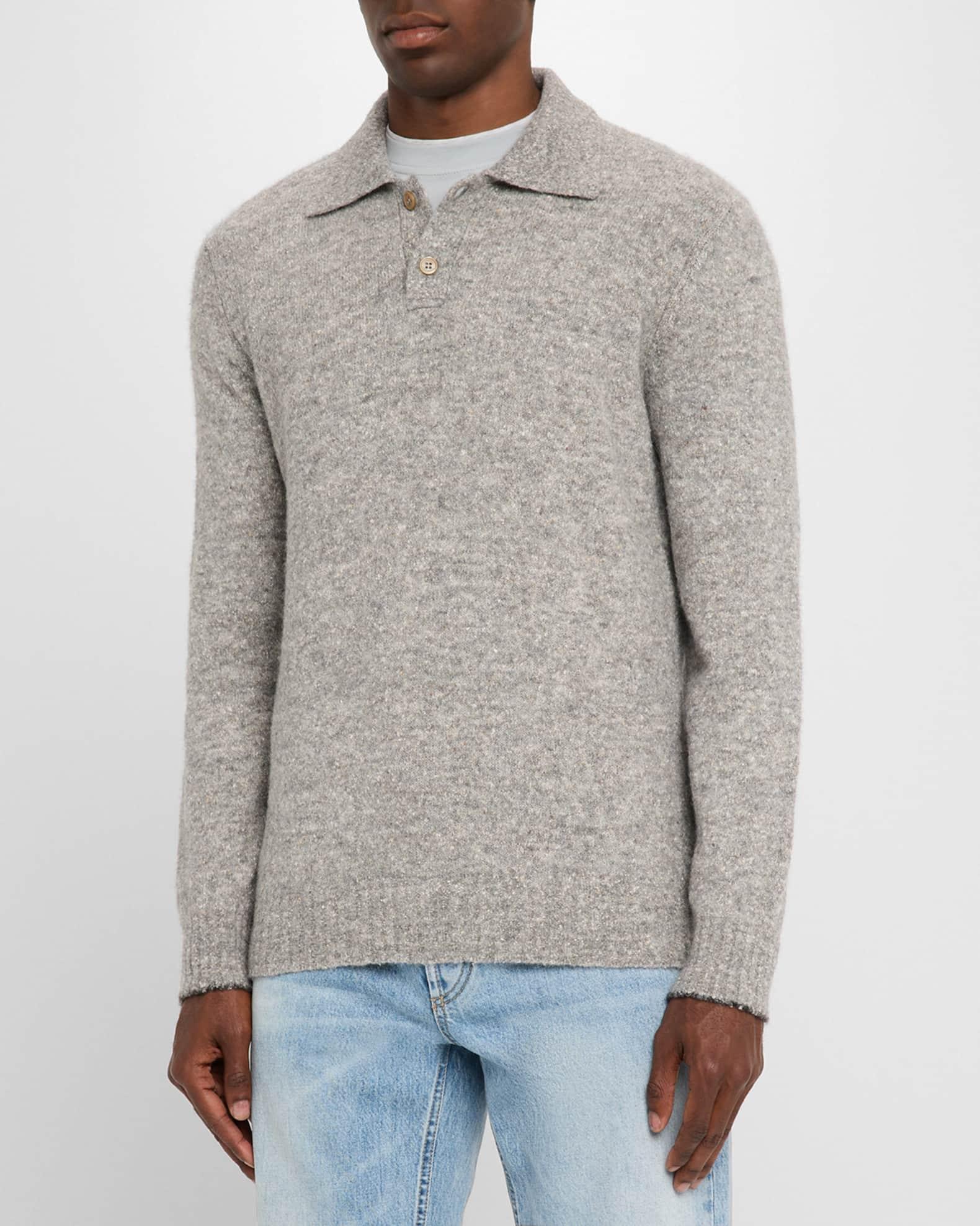 Men's Wool and Nylon Melange Polo Sweater Product Image