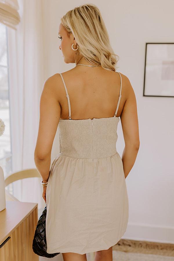 Miami Happy Hour Linen-Blend Mini Dress in Warm Taupe Product Image