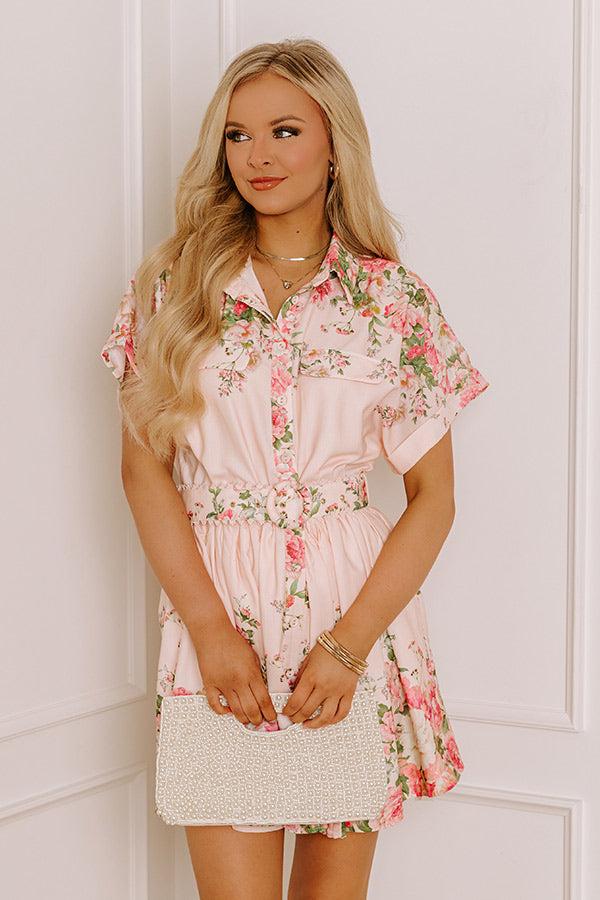 Garden Party Chic Button Down Mini Dress in Peach Product Image
