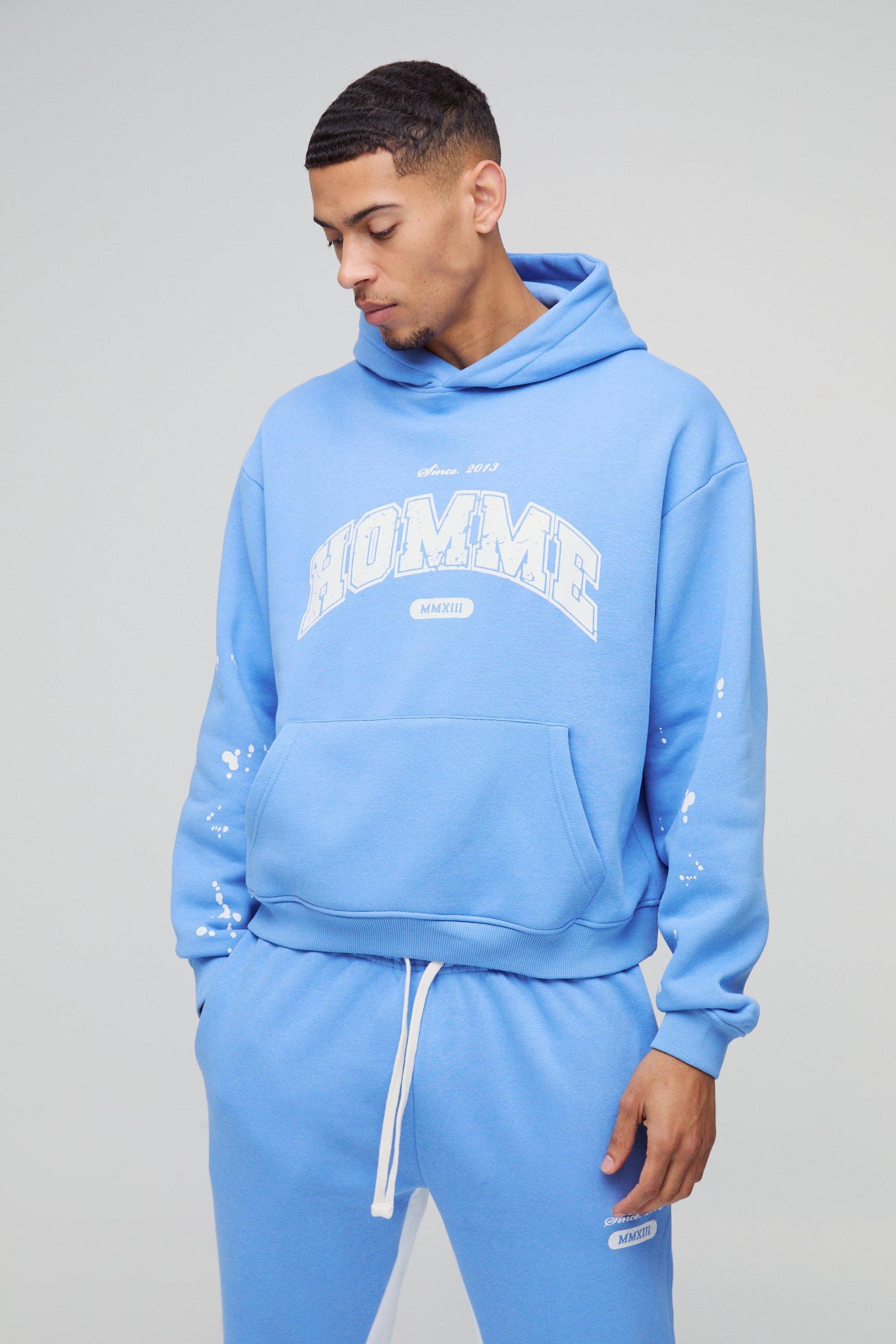 Oversized Boxy Paint Splatter Homme Gusset Tracksuit | boohooMAN USA Product Image