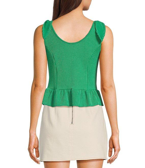 Moa Moa Sleeveless Tie Shoulder Rib Knit Tank Top Product Image
