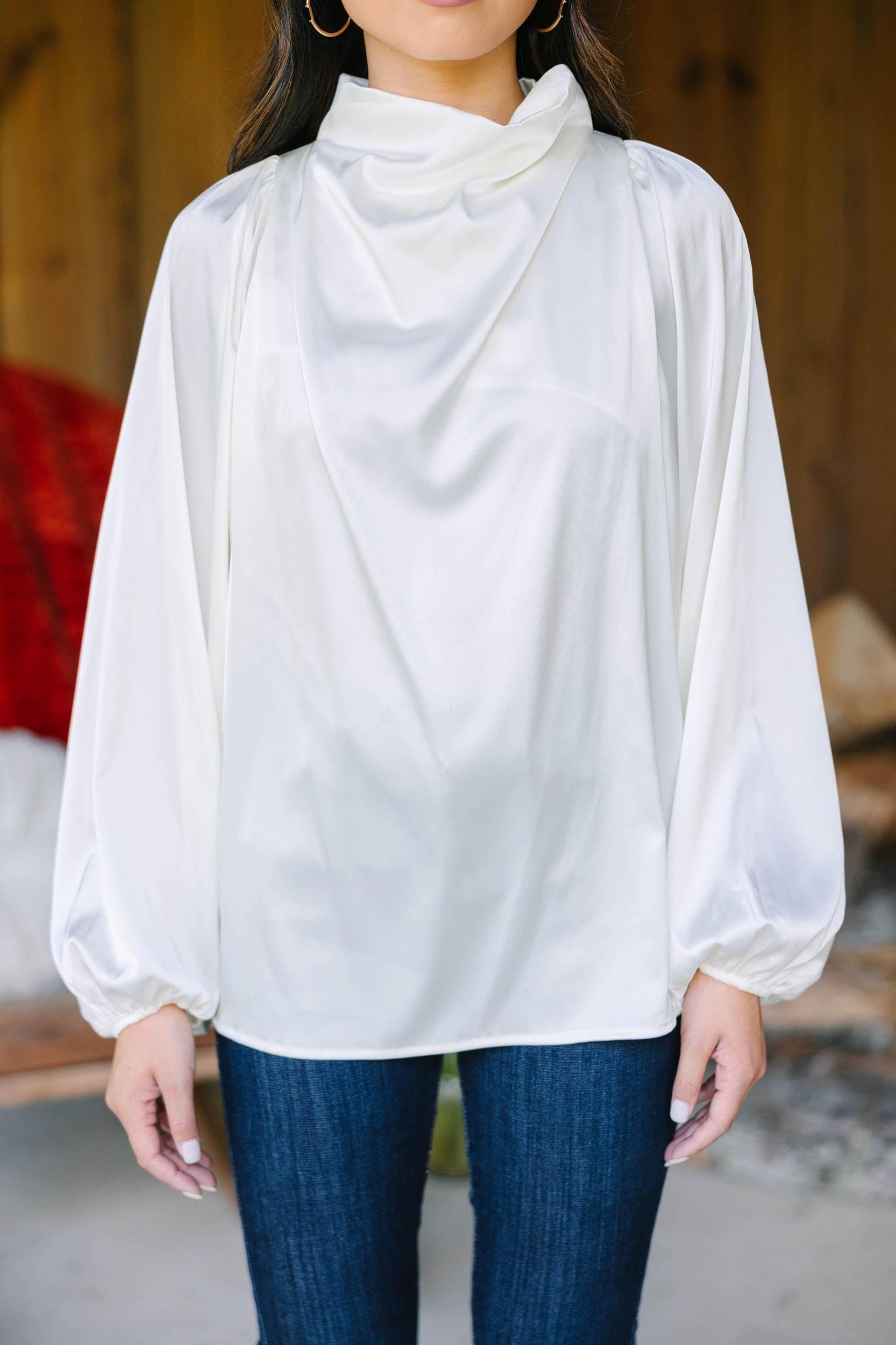 Embrace The Joy Ivory White Satin Blouse Female Product Image
