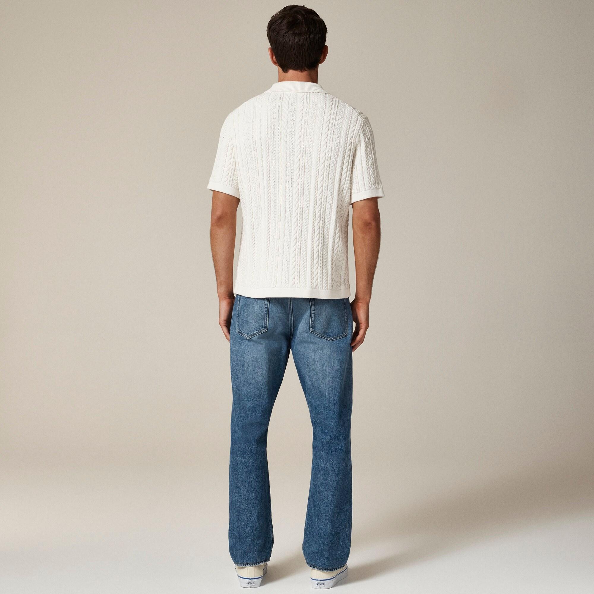 Short-sleeve cotton cable-knit cardigan sweater-polo Product Image