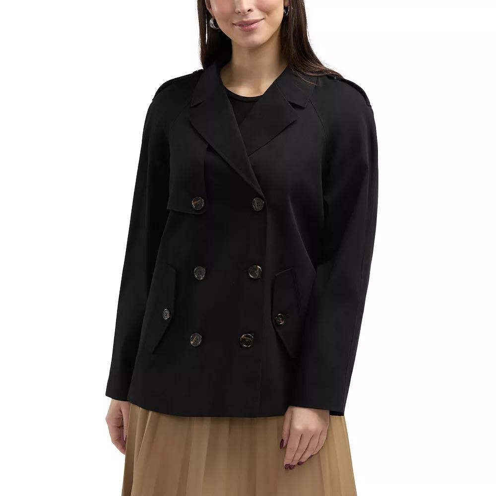 Women's Ellen Tracy Short Raglan Trench Coat, Size: Large, Black Product Image