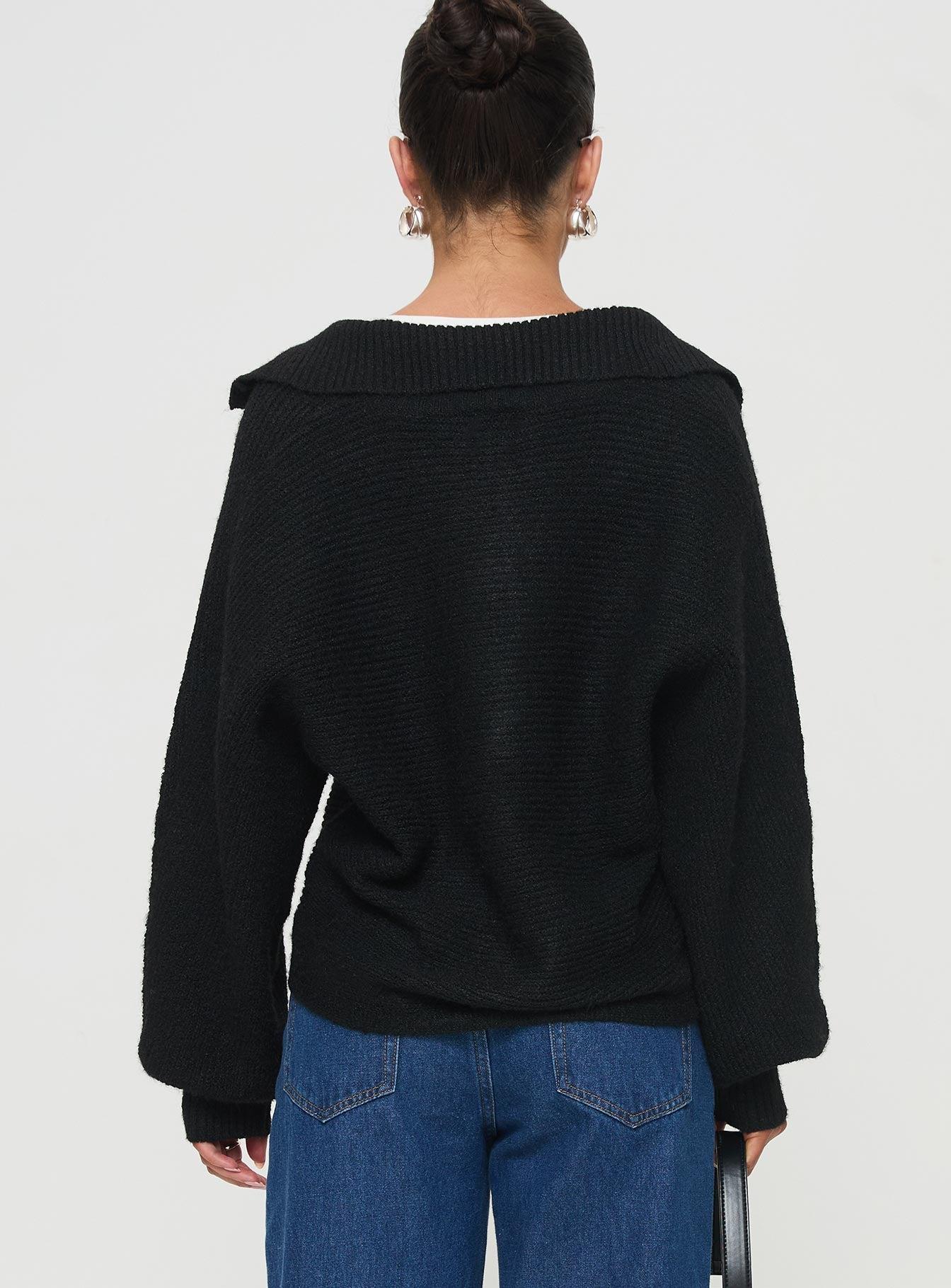 Bella Notched Neck Sweater Black Product Image