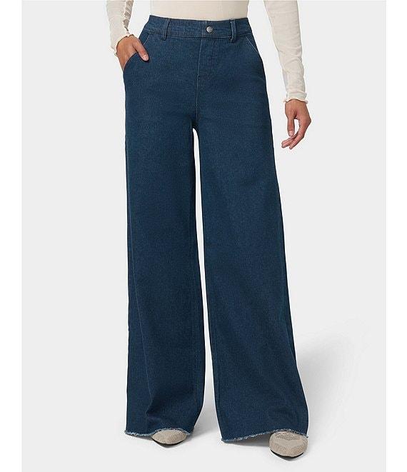 HUE Frayed Edge Wide Leg Denim Pants Product Image