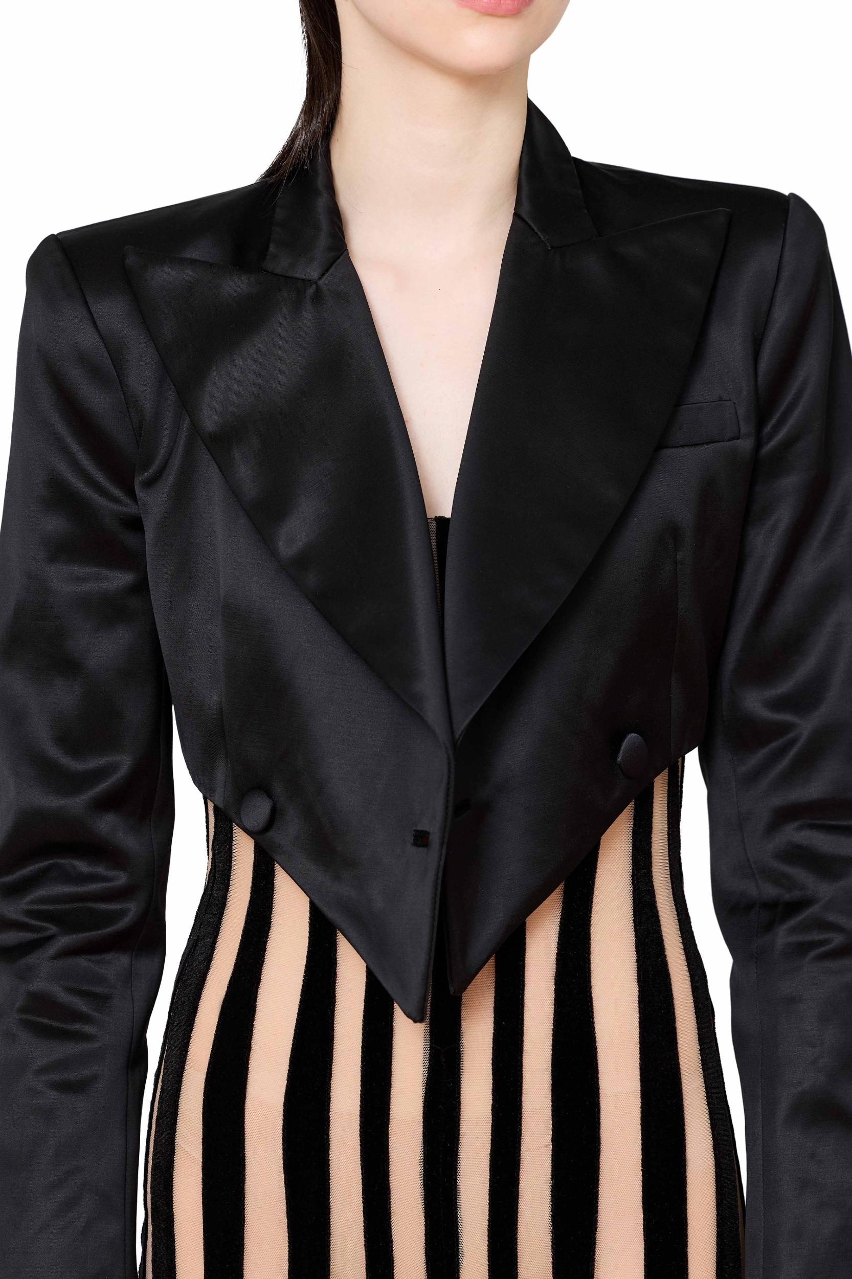 Double Breasted Cropped Tuxedo Blazer Product Image