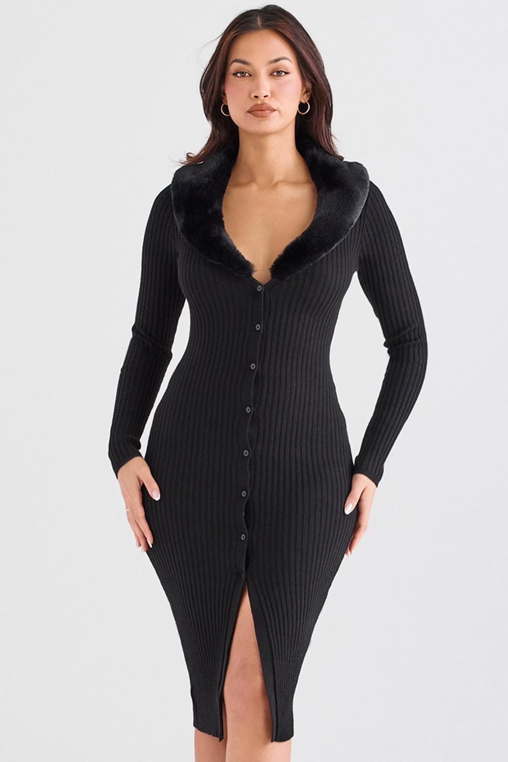 Raine  black faux fur trim dress - sale Product Image