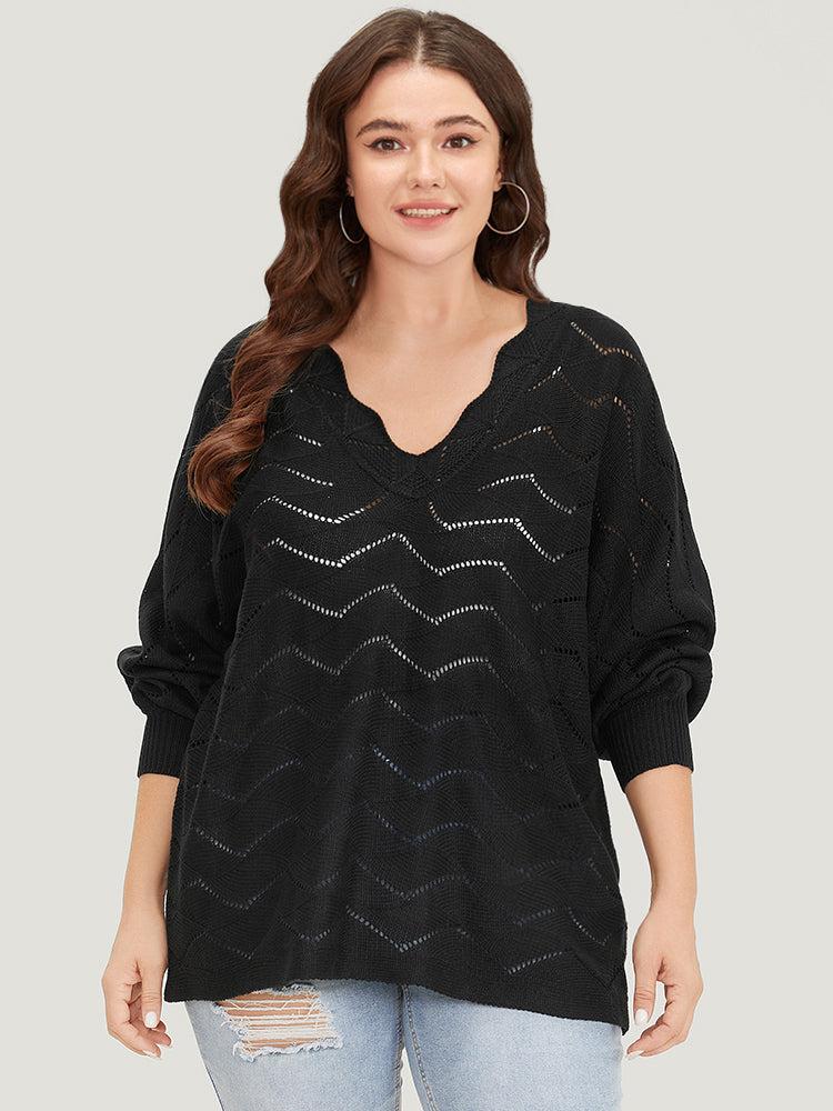 Plain Geometric Eyelet Elastic Cuffs Patchwork Pullover Female Product Image