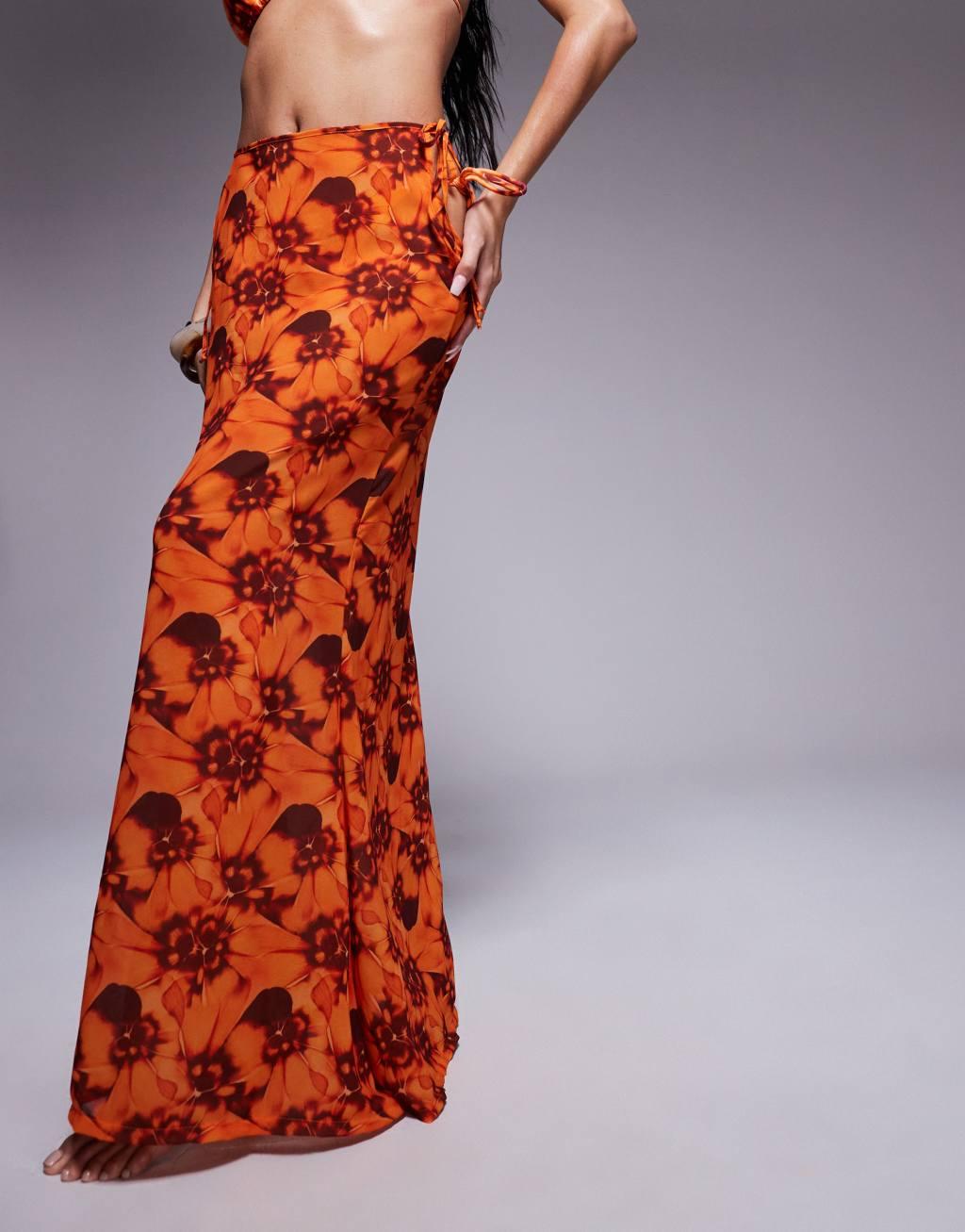 Candypants tie dye mesh maxi beach skirt in orange Product Image