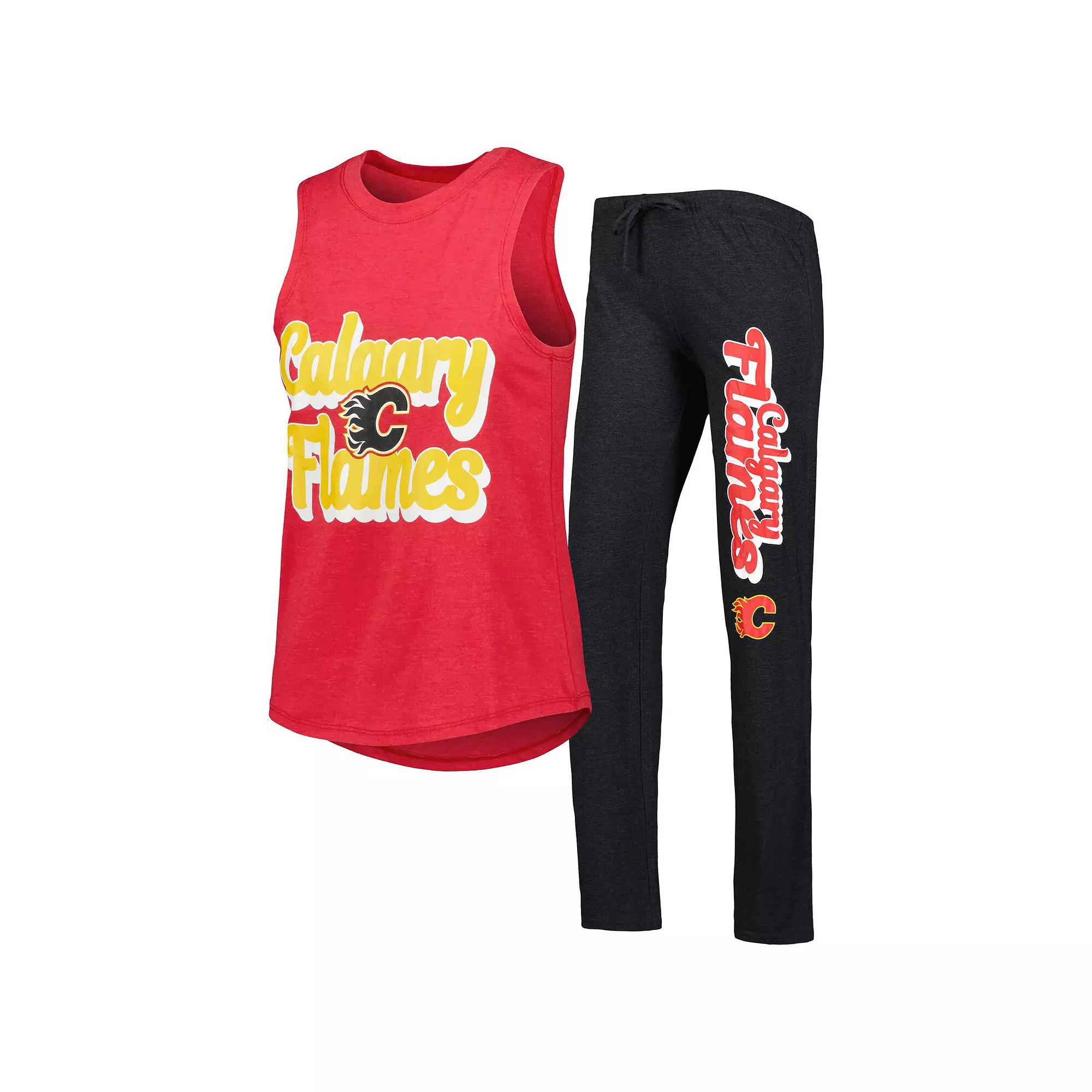 Women's Concepts Sport Red/Black Calgary Flames Meter Muscle Tank Top & Pants Sleep Set,  Product Image