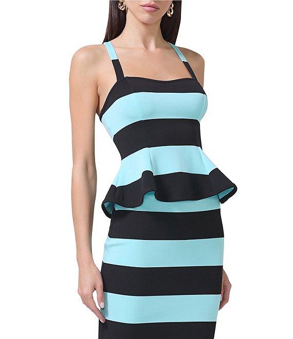 AFRM Coordinating Lyle Stripe Print Square Neck Sleeveless Peplum Matte Scuba Top Product Image