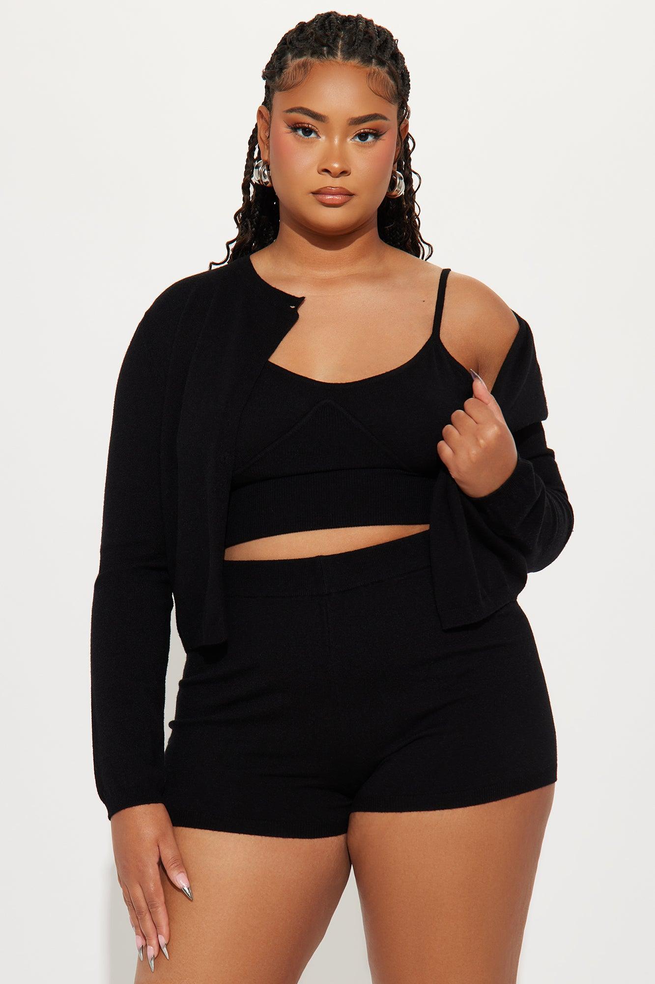 Cutesy Vibe 3 Piece Sweater Short Set - Black Product Image