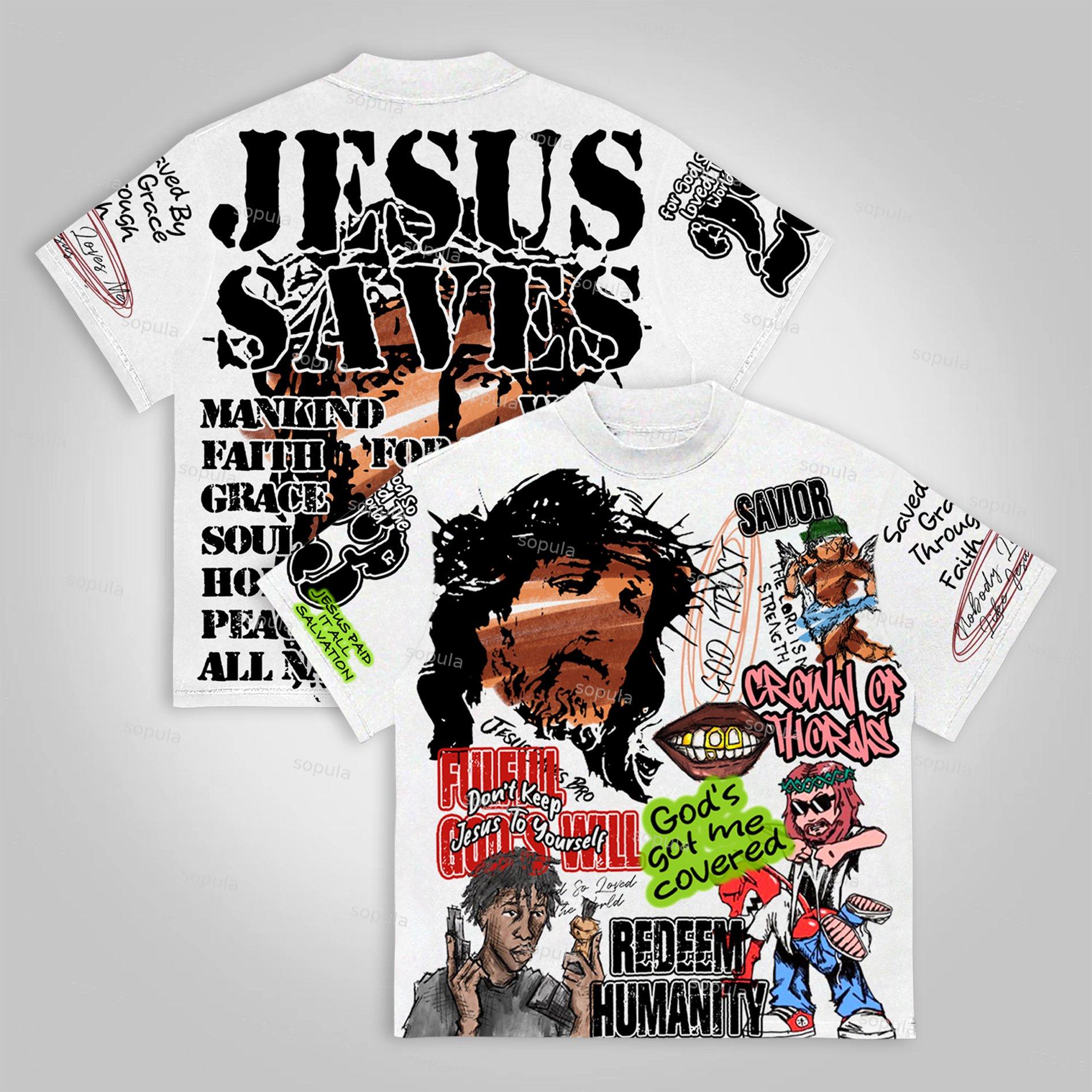Sopula Vintage Graffiti Jesus Graphic T-shirt Product Image