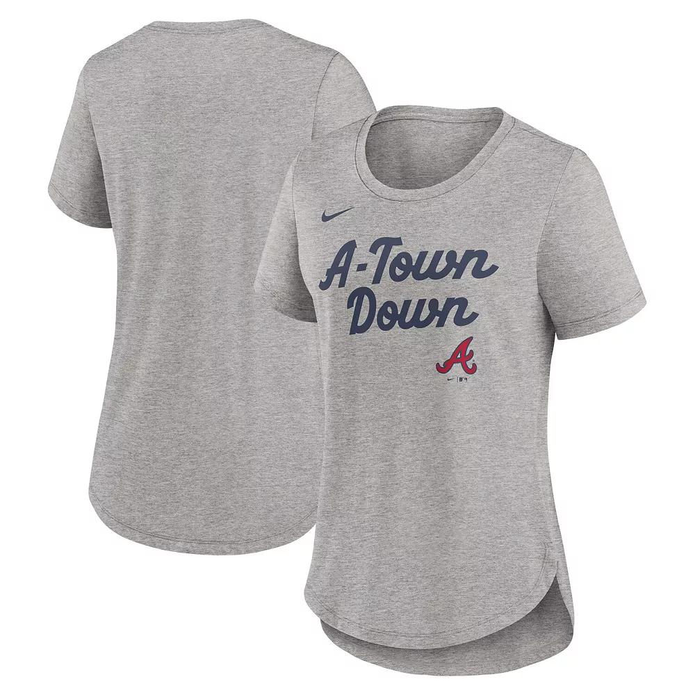 Women's Nike Heather Gray Atlanta Braves Script Tri-Blend T-Shirt, Size: Medium, Grey Product Image
